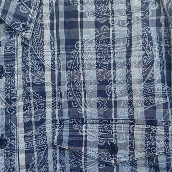 Roper Shirt Mens XL Plaid Blue Paisley Western Button Down Cowboy Southwestern - Picture 7 of 8